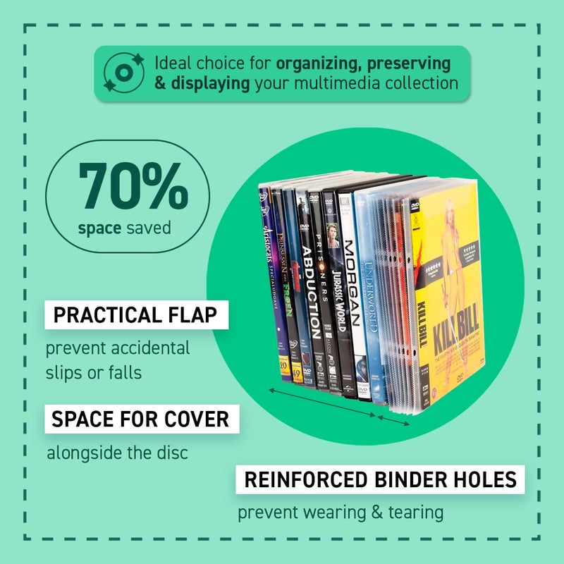 Tarifold DJOIS by Tarifold - DVD Sleeves - DVD Storage & Protection - 120 Micron Orange Peel Polypropylene - 100 Unit Capacity - Space for Cover - Closing Flap - 2-Ring Binder Compatible - Made in Denmark - Image 3